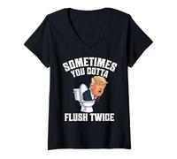 Femme Parodie humoristique « Sometimes You Gotta Flush Twice » T-Shirt avec Col en V