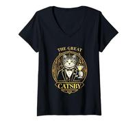 Femme Parodie The Great Catsby Funny Cat Lovers T-Shirt avec Col en V