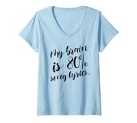 Femme Paroles de Chanson My Brain is 80% (Music Statement) T-Shirt avec Col en V