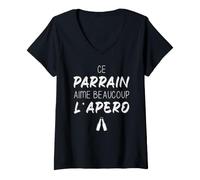 Femme Parrain et Apéro Vêtement Drôle Alcool T-Shirt avec Col en V