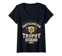 Femme Participation Trophy Husband Funny Sarcastic Vintage Badge T-Shirt avec Col en V