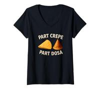 Femme Partie crêpe Partie dosa drôle Gastronome Indien français T-Shirt avec Col en V