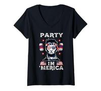 Femme Party in Merica Drinking Lincoln Abraham 4th of July T-Shirt avec Col en V