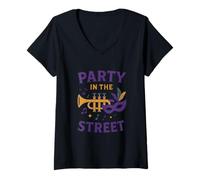 Femme Party in The Street Motif Mardi Gras T-Shirt avec Col en V