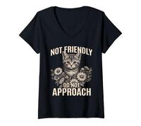 Femme Pas Amical, ne Vous approchez Pas d'un Chat Sarcastique et Antisocial T-Shirt avec Col en V