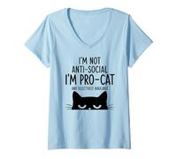 Femme Pas Antisocial Juste Pro Chat Disponible Sélectivement Art T-Shirt avec Col en V