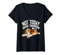 Femme Pas Aujourd’Hui Peut-Être Demain Humour Chien Fatigué T-Shirt avec Col en V