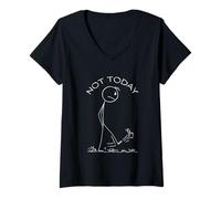 Femme Pas Aujourd'hui. Canette Stickman Kicks. T-Shirt avec Col en V