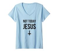 Femme Pas Aujourd'hui Jésus - Une drôle de Croix renversée de Satan T-Shirt avec Col en V