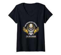 Femme Pas Besoin de Cheveux J'ai Un Casque Humour Chauve Motard T-Shirt avec Col en V