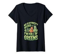 Femme Pas Besoin d'électricité, Je suis Plein de légumes Verts végétaliens T-Shirt avec Col en V