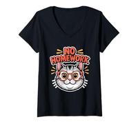 Femme Pas de devoirs Chat drôle à l'école T-Shirt avec Col en V