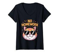 Femme Pas de devoirs Chat drôle Premier Jour d'école T-Shirt avec Col en V