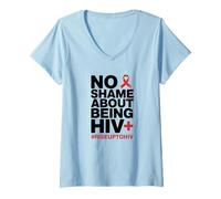 Femme Pas de honte d'être VIH+ Ruban Rouge T-Shirt avec Col en V
