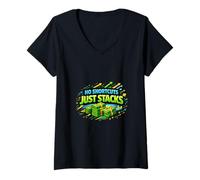 Femme Pas de raccourcis Just Stacks Hustle Money Mindset Graphic T-Shirt avec Col en V