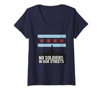Femme Pas de Soldats dans nos Rues avec Le Drapeau de Chicago T-Shirt avec Col en V