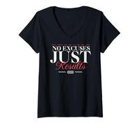 Femme Pas d'excuses, Juste des résultats - Urban Typography Streetwear T-Shirt avec Col en V