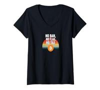 Femme Pas d'interdiction, pas de drapeau, pas de liberté fiscale, finance, puissance, bitcoin T-Shirt avec Col en V