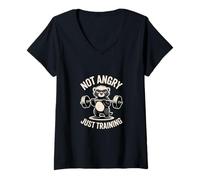 Femme Pas en colère, Je m'entraîne au Honey Badger Gym T-Shirt avec Col en V