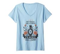 Femme Pas Fragile comme Une Fleur, Fragile comme Une Bombe Féministe T-Shirt avec Col en V