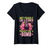 Femme Pas fragile comme une fleur, fragile comme une bombe Femmes féministes T-Shirt avec Col en V