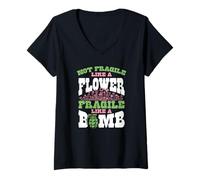 Femme Pas fragile comme une fleur fragile comme une bombe T-Shirt avec Col en V