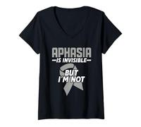 Femme Pas Invisible - Trouble De La Communication Aphasique T-Shirt avec Col en V