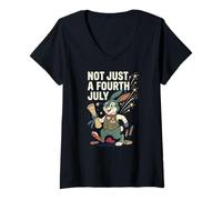 Femme Pas Juste Un 4 Juillet : Un Joli Lapin, Un feu d'artifice Patriotique et drôle T-Shirt avec Col en V