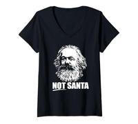Femme Pas Le PÈRE NOËL ! Mème Communiste de Noël marxiste drôle de Karl Marx T-Shirt avec Col en V
