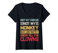 Femme Pas mon cirque, pas mes singes, mais je connais tous les clowns rétro T-Shirt avec Col en V