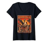 Femme Pas si Stupide Maintenant, Le Monstre rétro Goosezilla City Attack T-Shirt avec Col en V