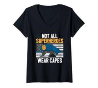 Femme Pas Tous Les Super-héros Portent des Capes Policier Policier Ligne Bleue T-Shirt avec Col en V