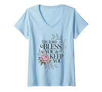 Femme Passage du Verset biblique Numéros 6:24 « May The Lord Bless You & k T-Shirt avec Col en V