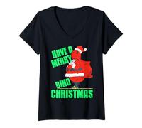 Femme Passez Un Joyeux Dino Noël avec Sourire T-Shirt avec Col en V