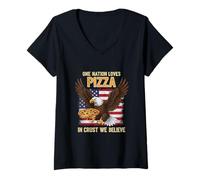 Femme Passion Pizza Slice - Drapeau américain et Pizzas Pepperoni T-Shirt avec Col en V