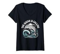 Femme Passionné de Dauphins, l'océan Appelle Un passionné de mer T-Shirt avec Col en V