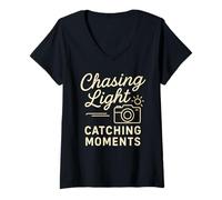 Femme Passionné de Photographie de Moments de lumière T-Shirt avec Col en V