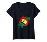 Femme Passionné de Rugby avec Drapeau du Sénégal T-Shirt avec Col en V