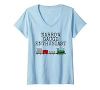 Femme Passionné de voies étroites, train à vapeur avec wagons T-Shirt avec Col en V