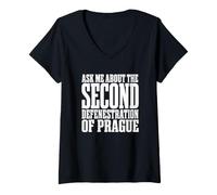 Femme Passionné d'histoire, posez-Moi Une Question sur la défenestration de Prague T-Shirt avec Col en V