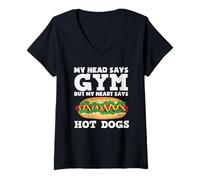 Femme Passionnée de hot dogs My Head Says Gym Hot Dogs T-Shirt avec Col en V