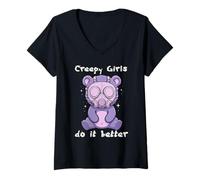 Femme Pastel Goth Creepy Girls Le Fait Mieux | Bear Kawaii Anime T-Shirt avec Col en V