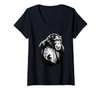 Femme Pastel Paint Art Chimpanzé Chimpanzés T-Shirt avec Col en V