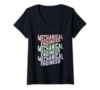 Femme Pastel rétro ingénieur mécanique pour étudiants en ingénierie T-Shirt avec Col en V