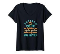 Femme Pasteur à la Retraite comme Un Pasteur régulier Seulement Plus Heureux T-Shirt avec Col en V