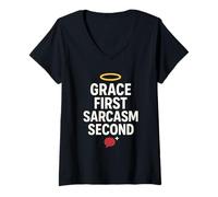 Femme Pasteur drôle Jeunesse ministère église Chef Humour Sermon Blague T-Shirt avec Col en V