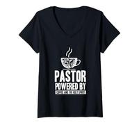 Femme Pasteur Leader de l'église alimenté par Le café et Le Saint-Esprit T-Shirt avec Col en V
