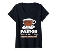 Femme Pastor Coffee Sainte Inspiration T-Shirt avec Col en V