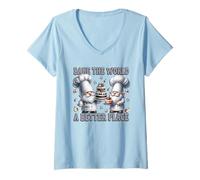 Femme Pastry Chef Dad Gnomes Graphic Bake The World A Better Place T-Shirt avec Col en V
