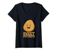 Femme Patate Douce Type de Pomme de Terre grossière T-Shirt avec Col en V